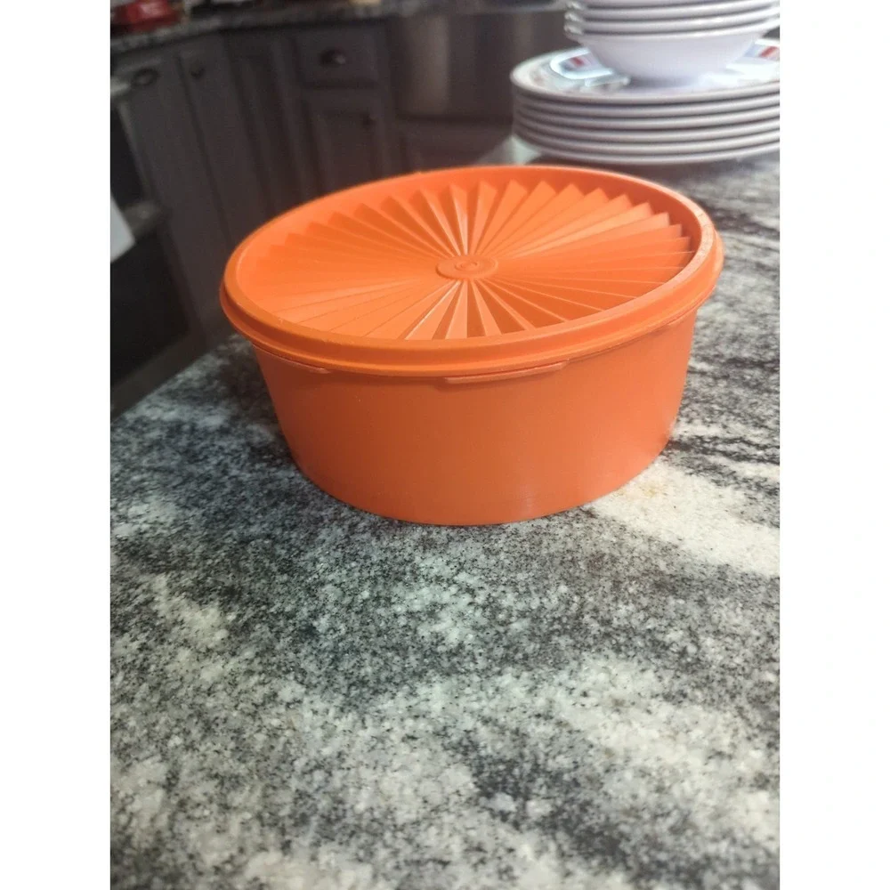Vintage Tupperware 1204-2 Harvest Orange Filigree Canister Servalier Lid Plastic
